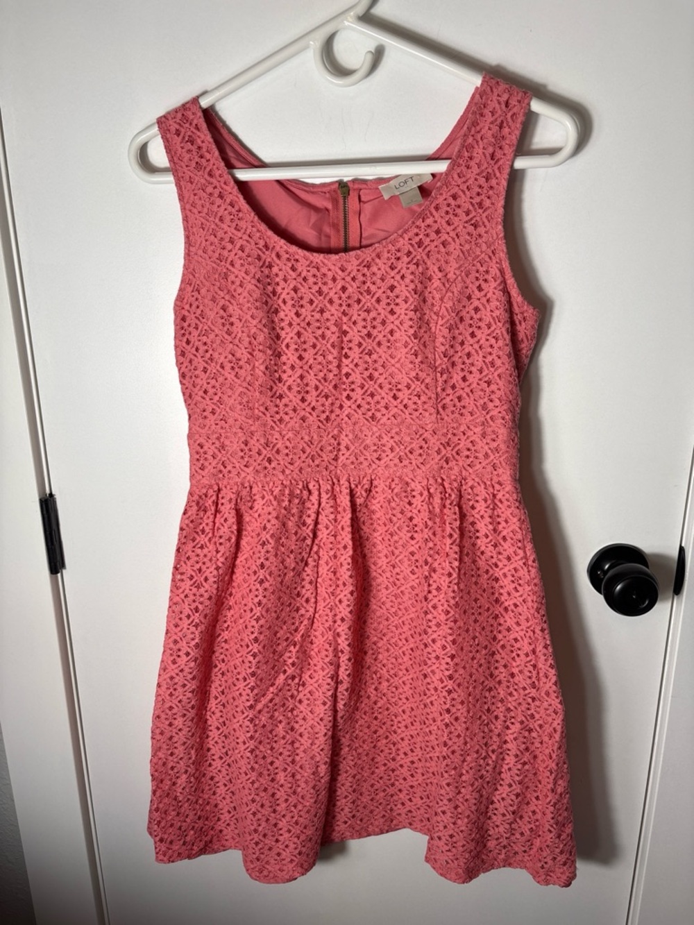 LOFT Coral Pink Lace Fit & Flare Dress Size 2
